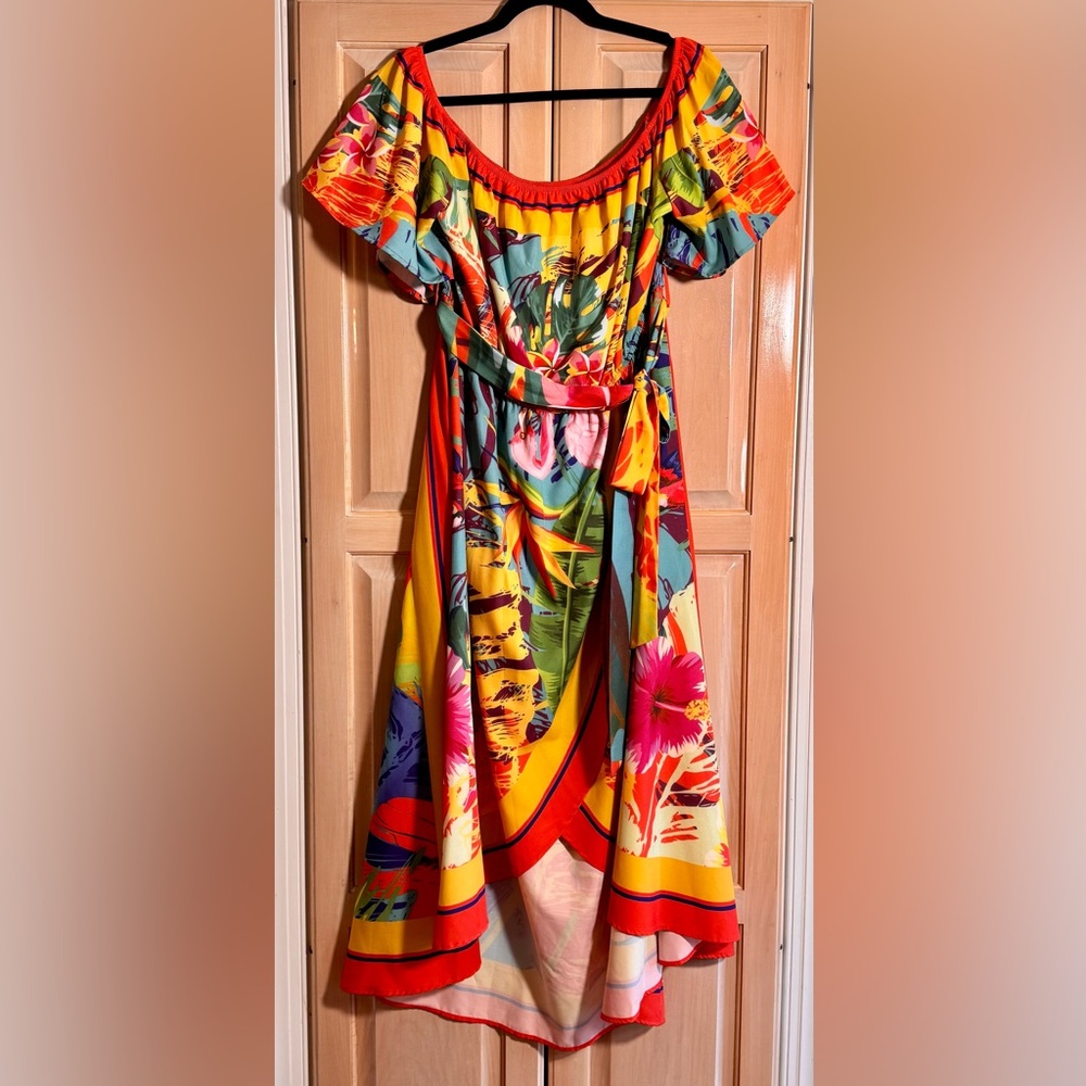 SHEIN Multicolor Tropical High Low Dress